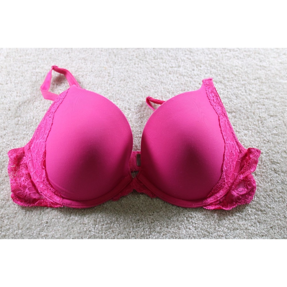 Victoria's Secret Women's Bra Hot Pink‎ 34C Lace Underwire Push-Up